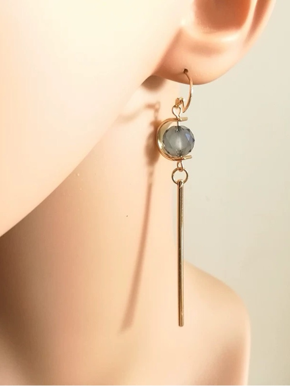 Asymmetric Moon & Crystal Drop Earrings
